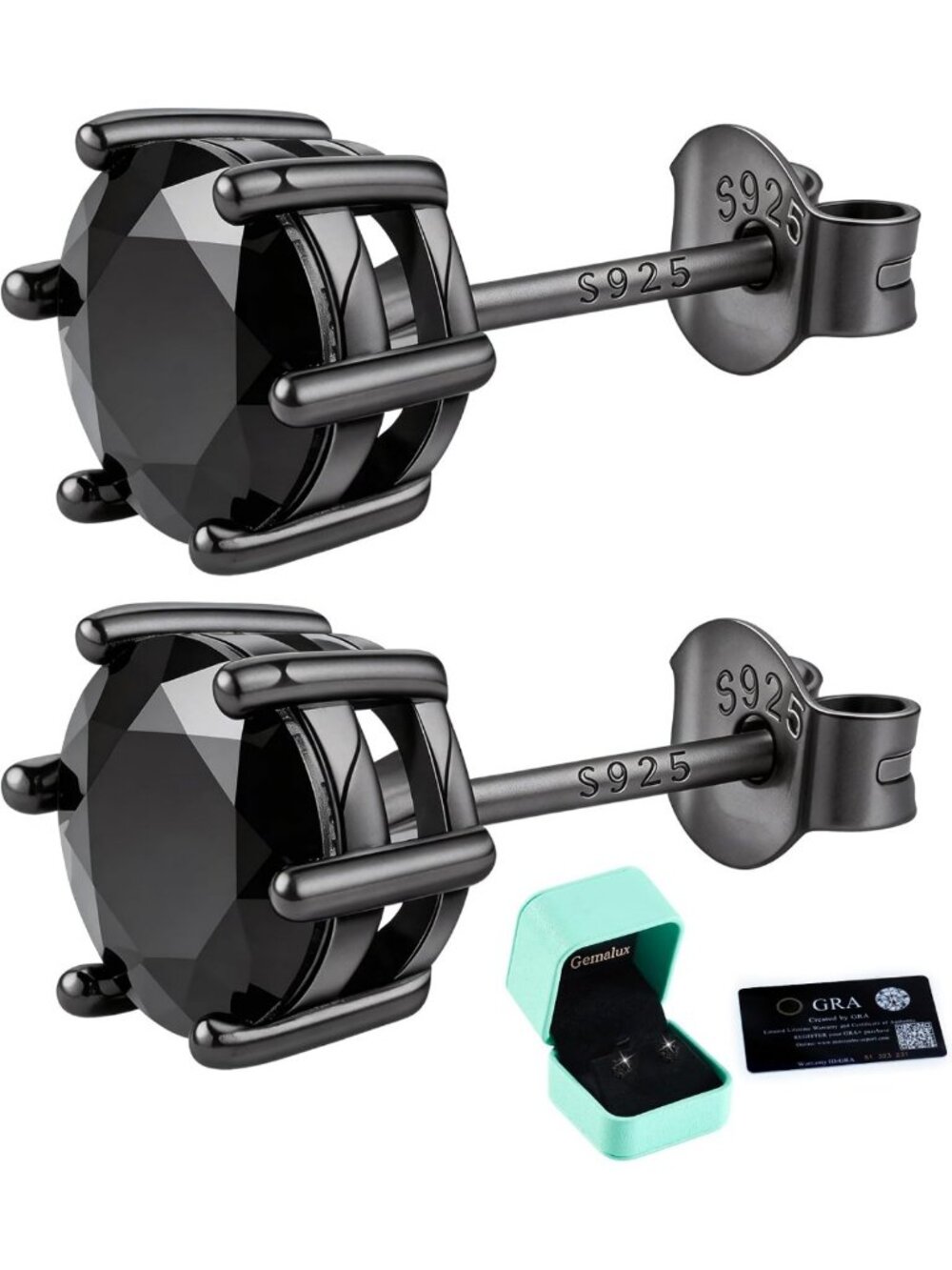Elegant Black Moissanite Stud Earrings for Men, 925 Sterling Silver, 1-3cttw